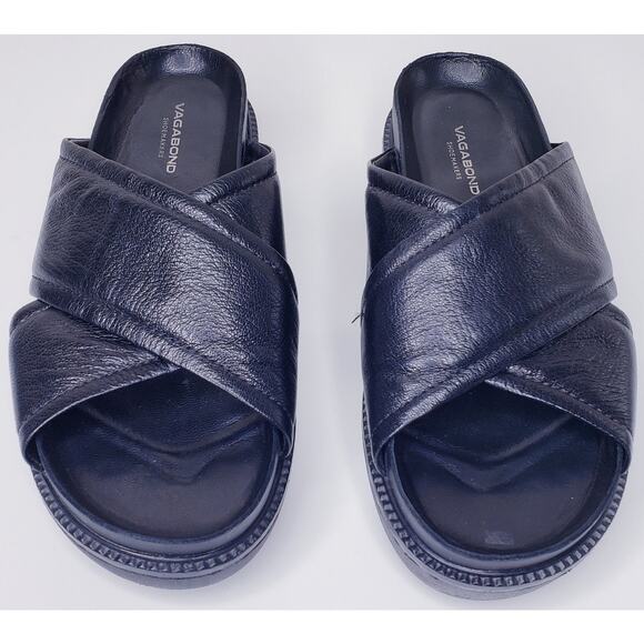VAGABOND IRENE Cross Strap Black Leather Slide Platform Sandals Women's Size 36 - Picture 5 of 14
